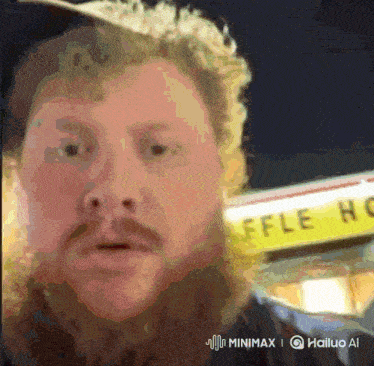 a man standing in front of a waffle house sign