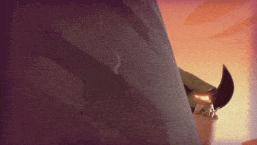 a close up of a cartoon character 's face with a purple background