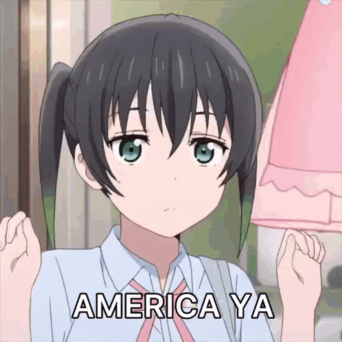 a girl with ponytails is making a funny face and says america ya