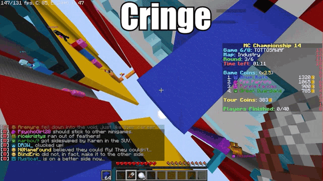 a screenshot of a video game with the word cringe on top