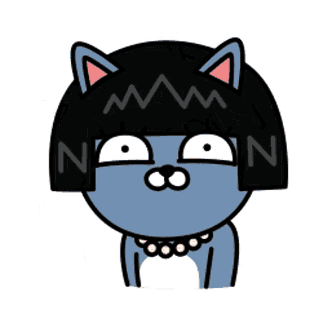 a cartoon cat wearing a black headband with the letters n on it