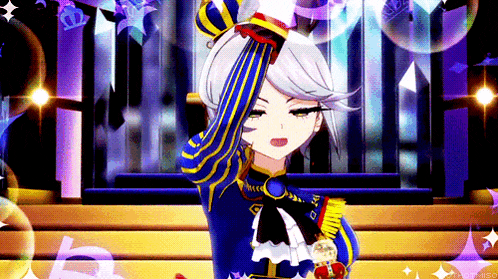 a girl with a crown on her head is wearing a blue and yellow uniform