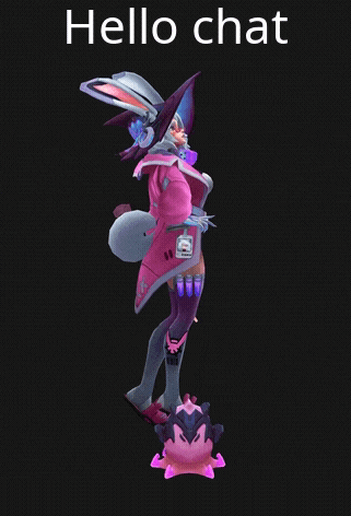 a picture of a witch with the words hello chat written above her