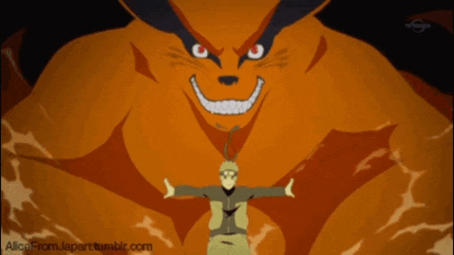 a cartoon of a man standing in front of a large orange monster with the website tumblr.com in the bottom right corner