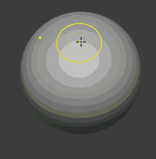 a gray sphere with a yellow circle in the middle and a yellow cross
