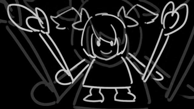 a black and white drawing of a girl with a bow on her head