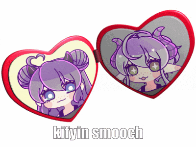 a heart shaped mirror with a picture of a girl and the words kityin smooch below it