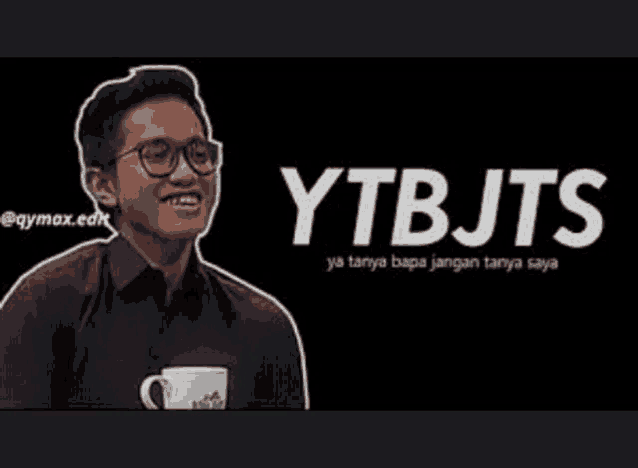 a picture of a man with glasses and the words ytbjts on it .