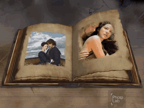a book is open to a page with a picture of a man and woman