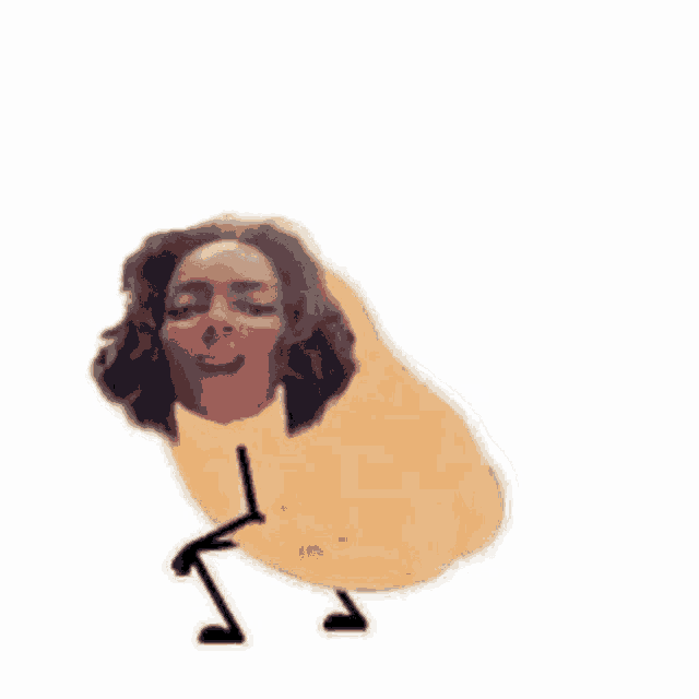 a woman is dressed as a potato with arms and legs and is squatting down .