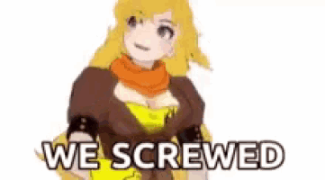 a cartoon of a girl holding a gun and the words `` we screwed '' below her .