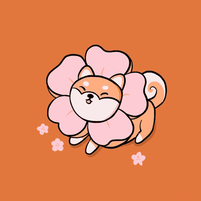 a drawing of a shiba inu with a flower on its head