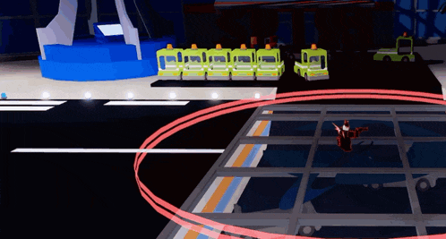 a video game scene with a red circle in the middle of it