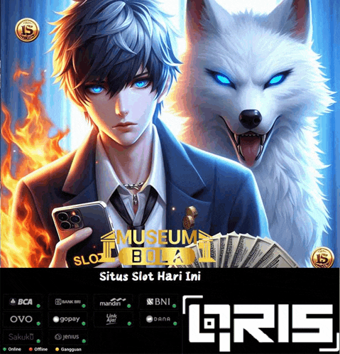 a poster of a man holding a phone next to a white wolf