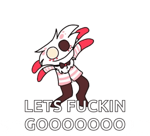 a cartoon character is dancing with the words `` lets fuckin gooooo '' written below him .