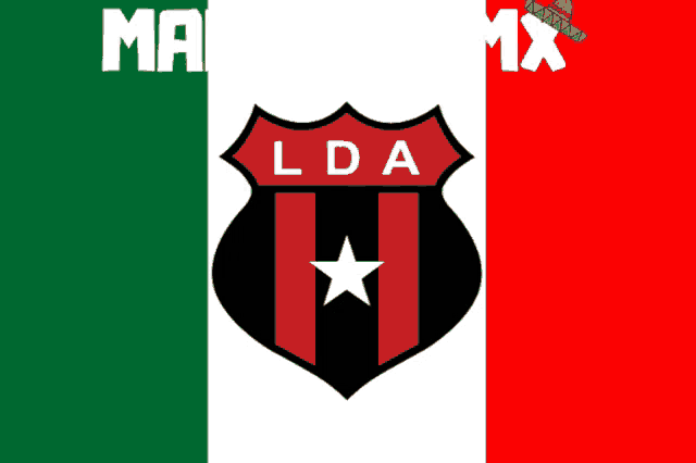 a logo for manudos mx is displayed on a mexican flag