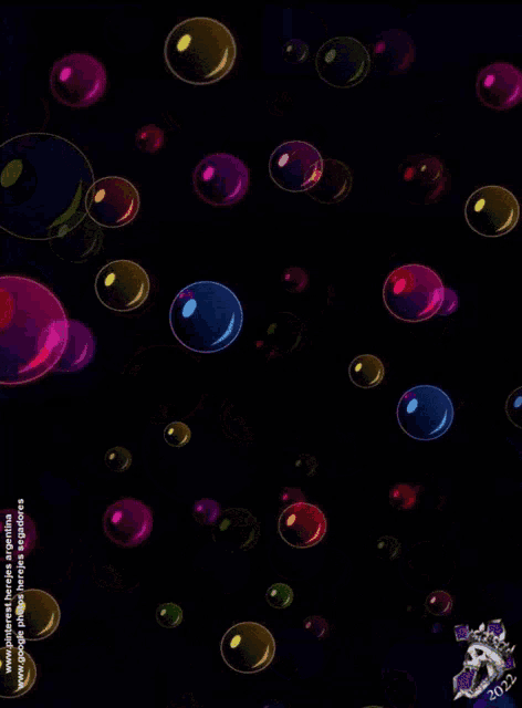 a bunch of colorful soap bubbles are floating in the air
