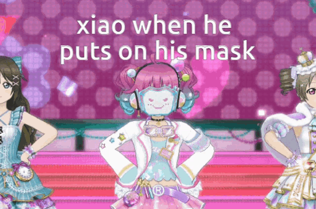 xiao when he puts on his mask is written on a poster