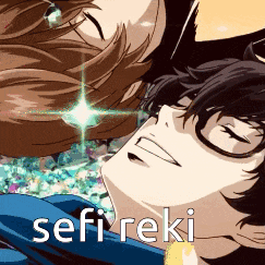 a man and a woman are laying next to each other with the words sefireki on the bottom right