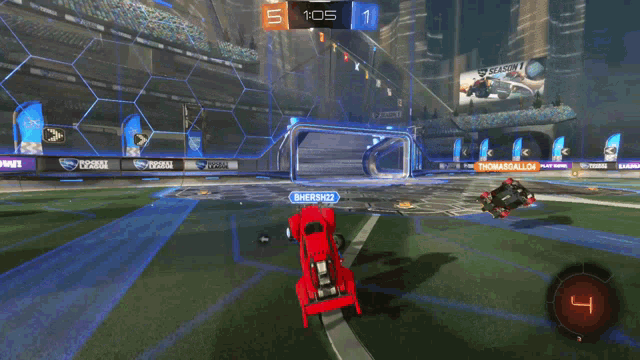 a rocket league game is being played between thomasgallo4 and bherikh22