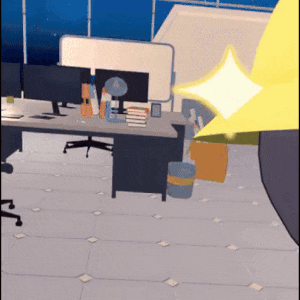 a cartoon drawing of an office with a glowing star in the middle