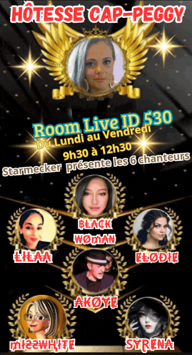 a poster for hotesse cap peggy room live jd 530