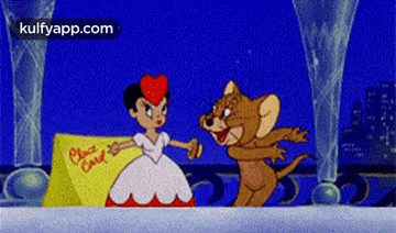 a cartoon of a girl and a mouse with a sign that says peace love
