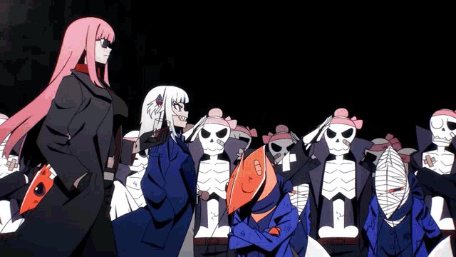 a group of cartoon characters with skulls on them