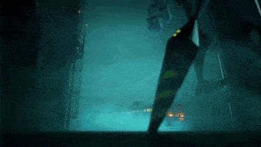 a person is holding an umbrella in a dark room in a video game .