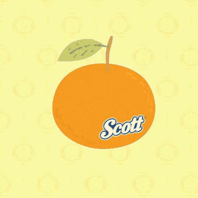 a scott orange with a green leaf on it