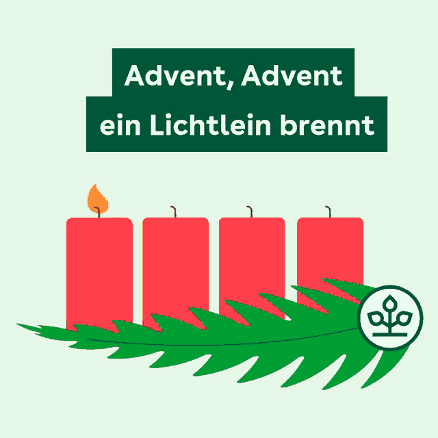 an illustration of four red candles with the words advent advent ein lichterin brennt above them