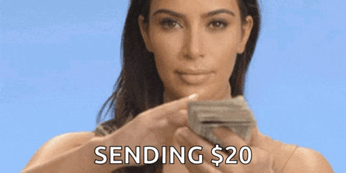 a woman is holding a bunch of money in her hands and sending it .