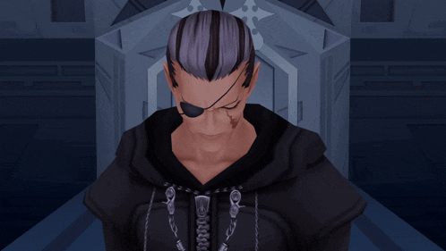 a video game character with an eye patch and chains