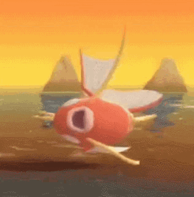 a red fish with a white tail is swimming in the water
