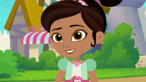 a cartoon girl wearing a dress with a heart on the waist