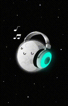a cartoon illustration of a moon with headphones and the words good night