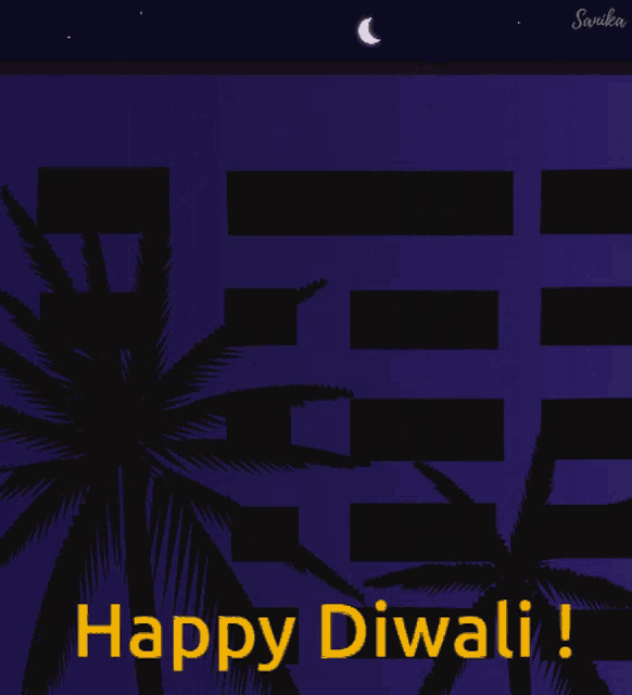 a purple background with palm trees and the words happy diwali on it