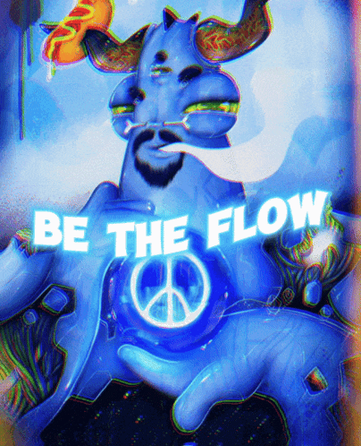 a cartoon character smoking a cigarette with the words be the flow above him