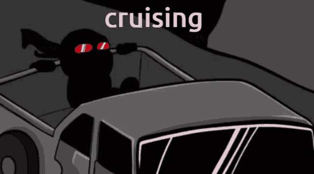 a cartoon of a ninja driving a car with the word cruising above it