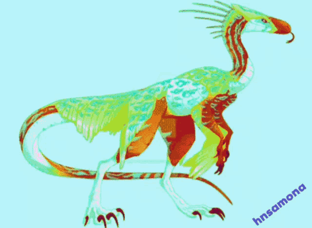 a drawing of a colorful dragon with the name hnsamona on the bottom right