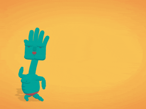 a cartoon character with a hand up and a star on his head