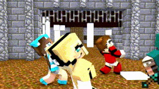 a group of minecraft characters are playing a game together