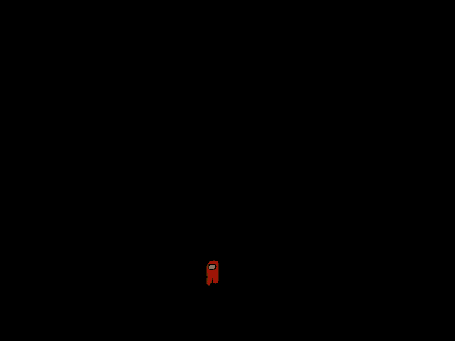 a red among us character is standing in the dark next to a brown box .