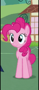 pinkie pie from my little pony standing in front of a building