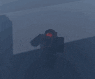 a person with red eyes is holding a gun in the dark
