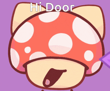 a cartoon drawing of a mushroom with the words hi door on it