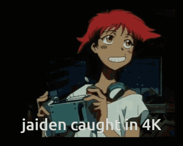 a picture of a girl with red hair with the caption jaiden caught in 4k