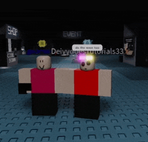 two roblox characters are standing next to each other in front of a shop sign