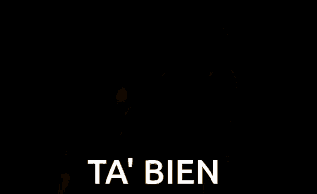 a close up of a woman 's face with the words ta bien written in white letters