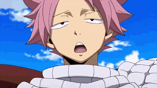 a close up of a cartoon character with pink hair